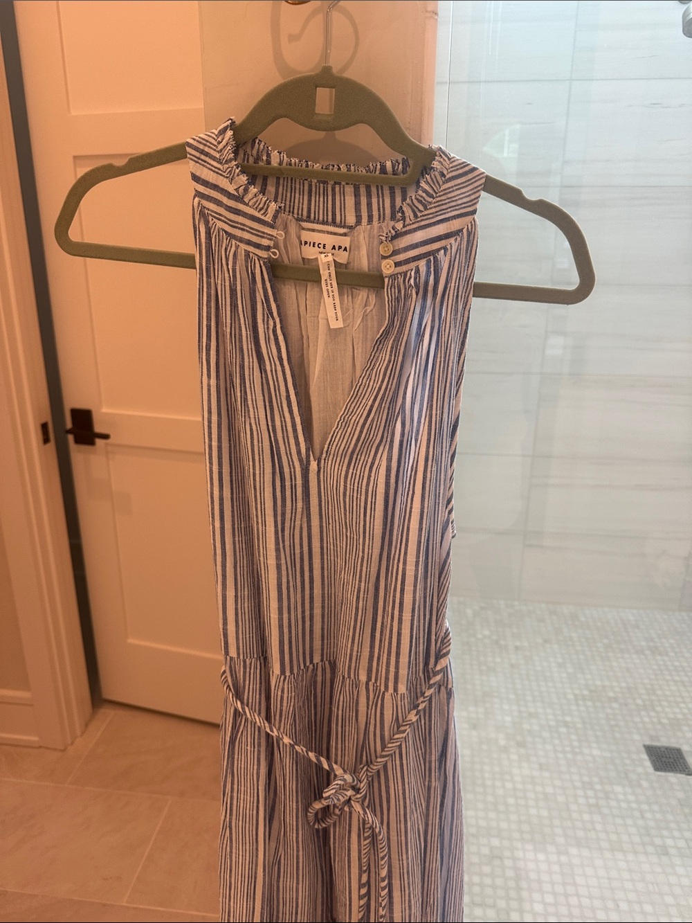 Apiece Apart Navy and White Striped Sleeveless Maxi Dress